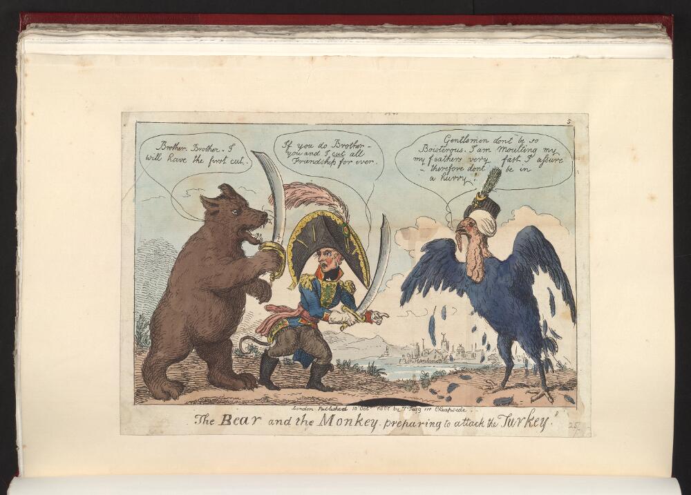 Автор не установлен · 1807 «Медведь и обезьяна против индейки» Медведь и обезьяна готовятся атаковать Турцию