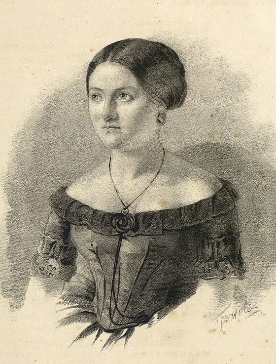 Любовь Павловна Косицкая. Литография, около 1850 года. Первая Катерина: роль на премьере в Малом театре 17 (29) ноября 1859 года.