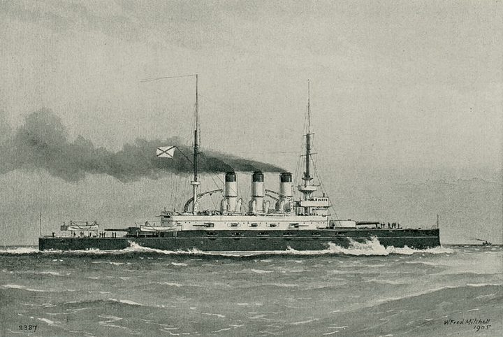 Броненосец «Князь Потёмкин-Таврический». Рисунок У. Ф. Митчелла в Brassey’s Naval Annual, 1905.