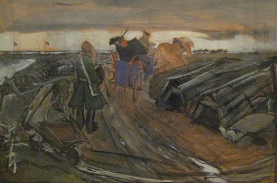 В. А. Серов. «Пётр I на работах». 1910–1911. Пётр объезжает стройку на двуколке — каким его видел Толстой в «Дне Петра».
