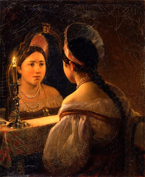 К. П. Брюллов. «Гадающая Светлана», 1836. Нижегородский государственный художественный музей. «В зеркало глядится; / Темно в зеркале…»