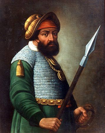 Парсуна Ермака. Неизвестный русский художник, конец XVII века — через сто лет после гибели атамана. Прижизненных изображений Ермака не существует: облик известен только по описанию Семёна Ремезова. Общественное достояние.